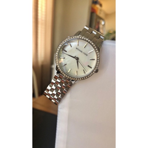 Michael Kors Mother of Pearl Stainless Steel Watch with Swarovski Crystals - Picture 4 of 8